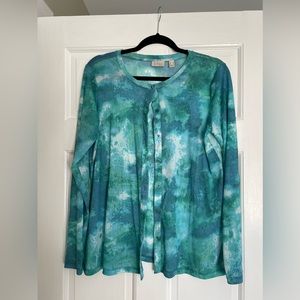LOGO Layers by Lori Goldstein Tie-Dye Mesh Button Cardigan